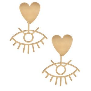 Gold Evil Eye Earrings with a Heart